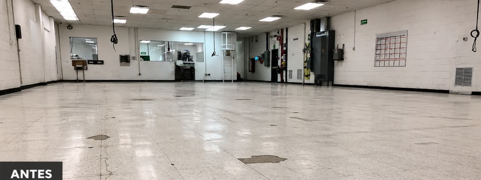 Restauración y pulido en planta de empaque — antes